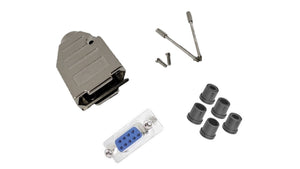 Female DB9 Solder Type DIY Kit. Complete Bundle DIY Kit Includes D-Sub Connector, Deluxe No-Ear, Full Profile Metal Housing, Strain Relief Grommet, and Screws.