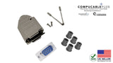 Male DB9 Solder Type DIY Kit. Complete Bundle DIY Kit Includes D-Sub Connector, Deluxe No-Ear, Full Profile Metal Housing, Strain Relief Grommet, and Screws.