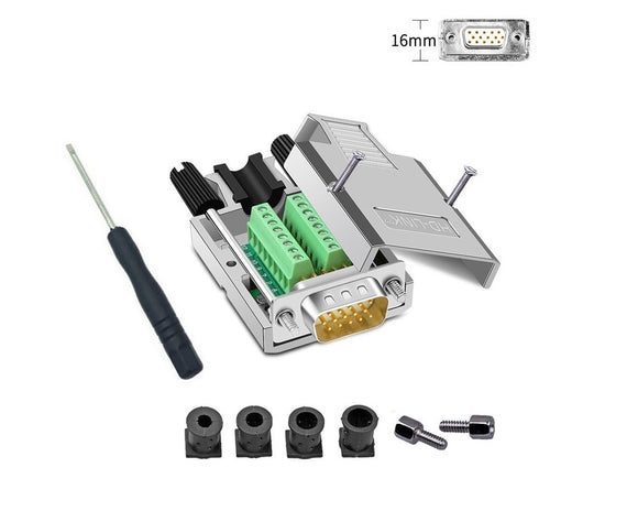 Compucableplususa.com High Density DB15 Solderless Type Shielded Metal Hood Solder Free Breakout Connector RS232 D-SUB Serial Adapter (High Density DB15, Male) DIY Kit.