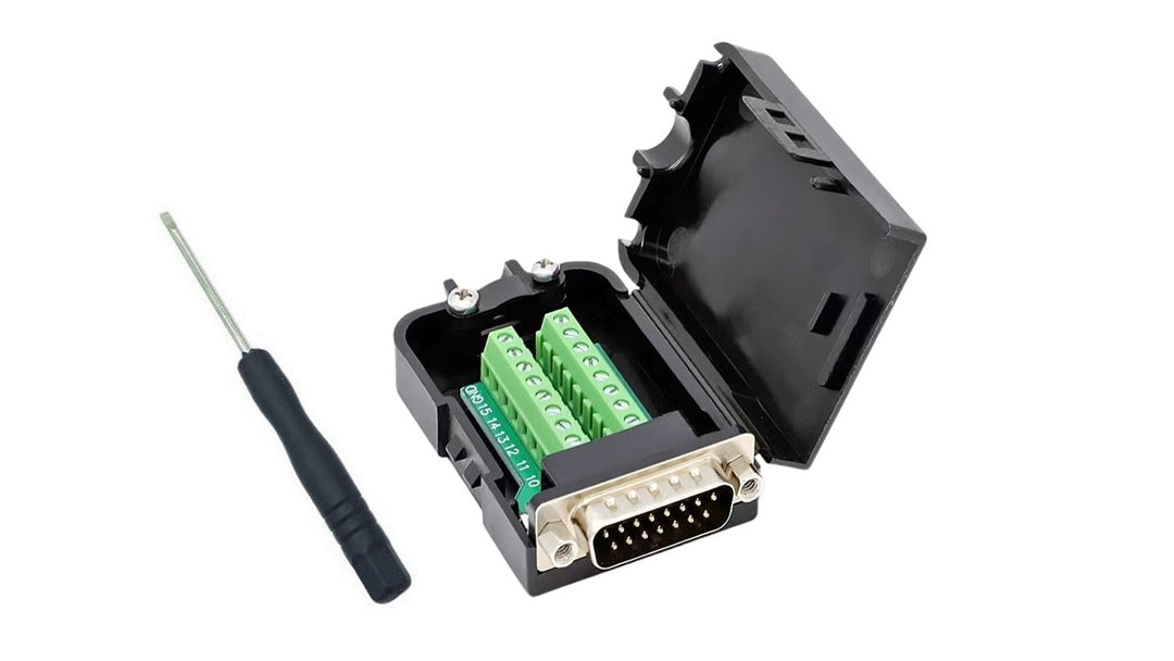 DTB-15MP-KIT Electrical connector with green terminal block and screwdriver on a white background
