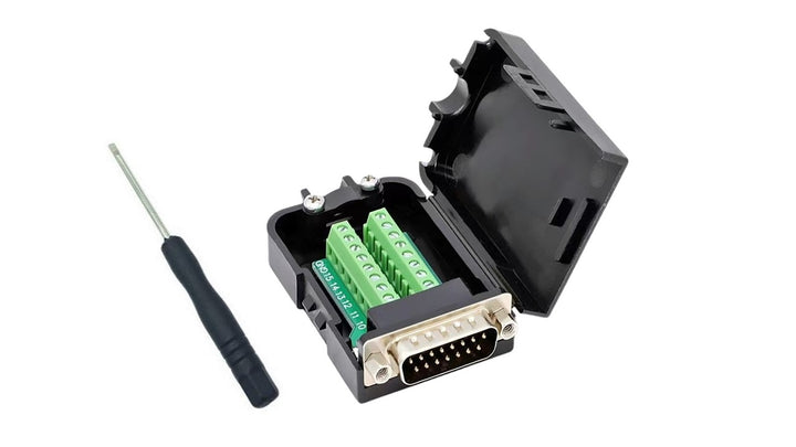 DTB-15MP-KIT Electrical connector with green terminal block and screwdriver on a white background