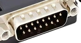 DTB-15MP-KIT Close-up of a DB15 serial connector on a black background