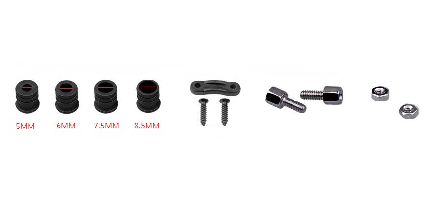 DTB-25MP-KIT Set of black screws and bolts with size markings on a white background