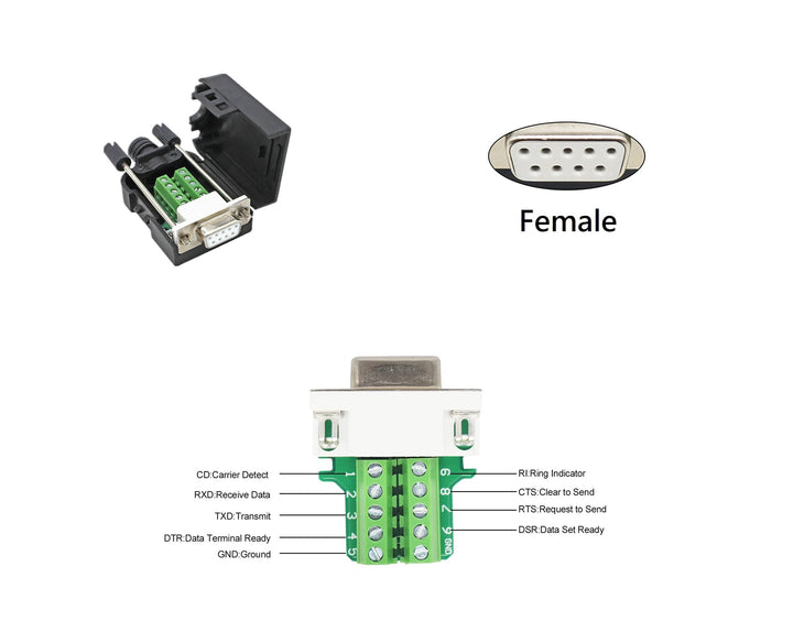 DB9 Female Breakout Connector ¡V Solderless RS232 Serial Adapter.