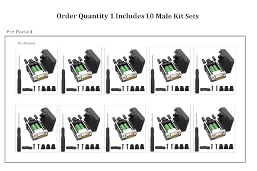 CompuCablePlusUSA.com DB9 Breakout Connector Pack Male RS232 Adapters, Order Quantity 1 Includes 10 Male Kit Sets.