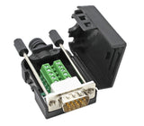 DTB-9MP-KIT Electrical connector with green terminal block and DB9 connector on a white background
