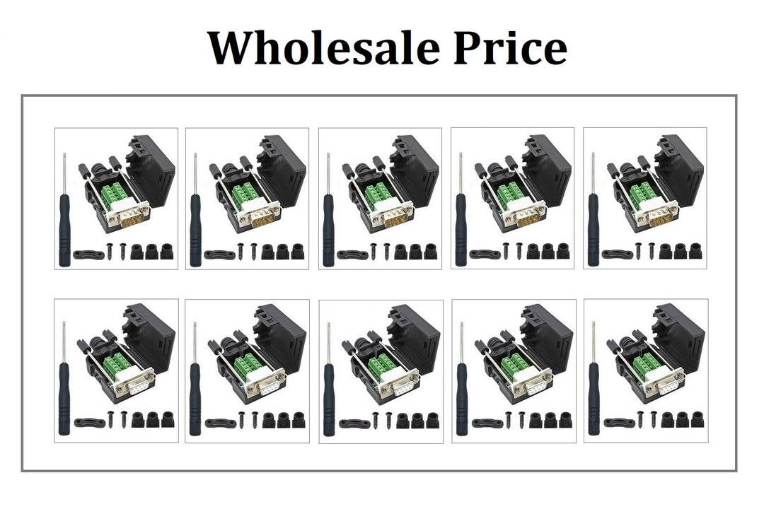 20PCS DB9 Male Breakout Connectors ¡V Solderless RS232 Serial Adapters at Wholesale Price for 5 PCS Male Kit Sets and 5 PCS Female Kit Sets.