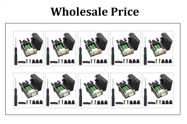 20PCS DB9 Male Breakout Connectors ¡V Solderless RS232 Serial Adapters at Wholesale Price for 5 PCS Male Kit Sets and 5 PCS Female Kit Sets.