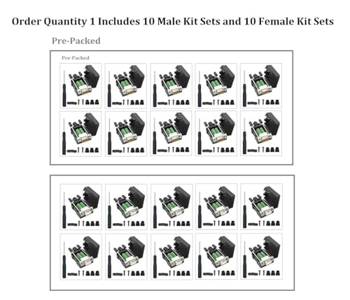 DB9 Breakout Connector Pack  RS232 Pre-Packed Adapters. Order Quantity 1 Includes 10 Male Kit Sets and 10 Female Kit Sets.