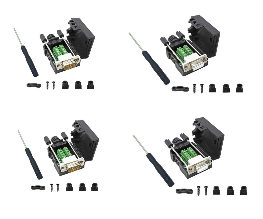 2PCS Male + 2PCS Female DB9 Breakout Connectors ¡V Solderless RS232 Serial Adapters.