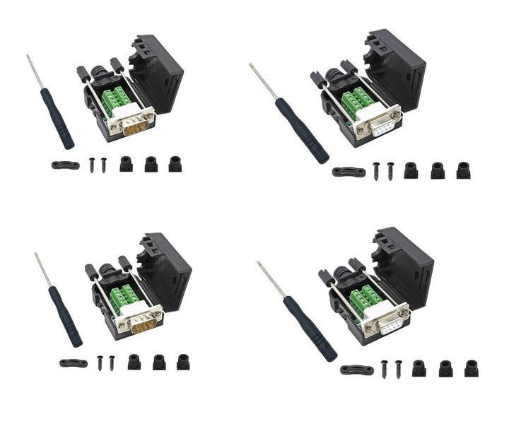 2PCS Male + 2PCS Female DB9 Breakout Connectors ¡V Solderless RS232 Serial Adapters.