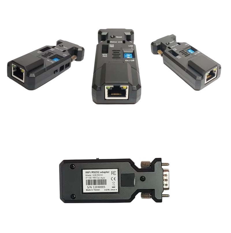CompuCablePlusUSA RJ45 to RS-422/RS-485 Industrial Ethernet Converter Adapter Modbus RTU TCP UDP HTTP HTTPS S2E485V2 RS422 RS485 Serial Device Gateway, DB9 Male Connection, Mini USB, 5-40 VDC Power Input, DCE DTE Hardware Toggle Switch.
