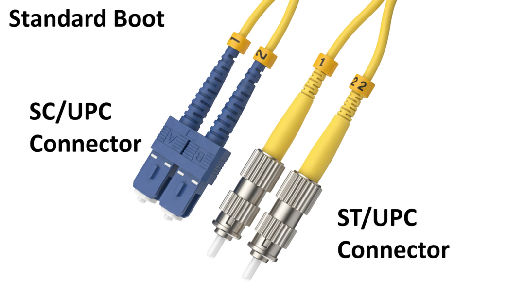 CompuCablePlusUSA.com SC to ST Single Mode Fiber Optic Cable - Duplex OS2 9/125 Corning standard boot.