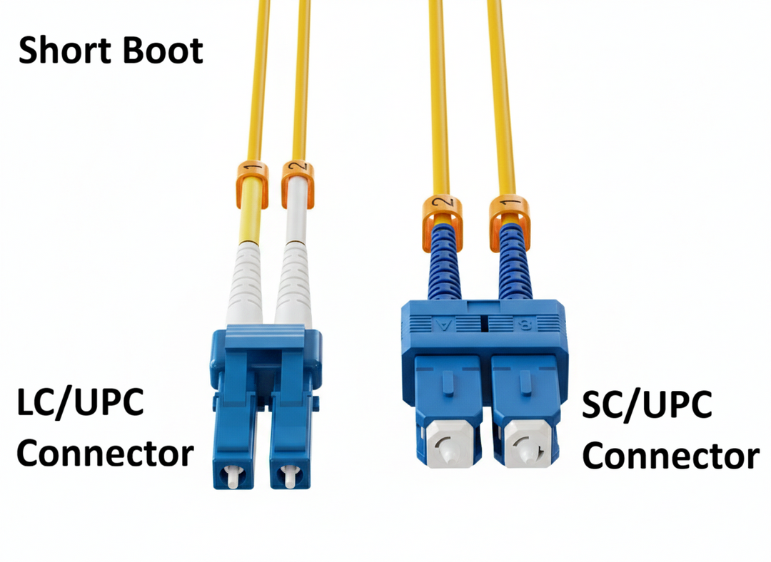 CompuCablePlusUSA.com Short Boot LC to SC Single Mode Fiber Cable OS2 Duplex 9/125 Corning.