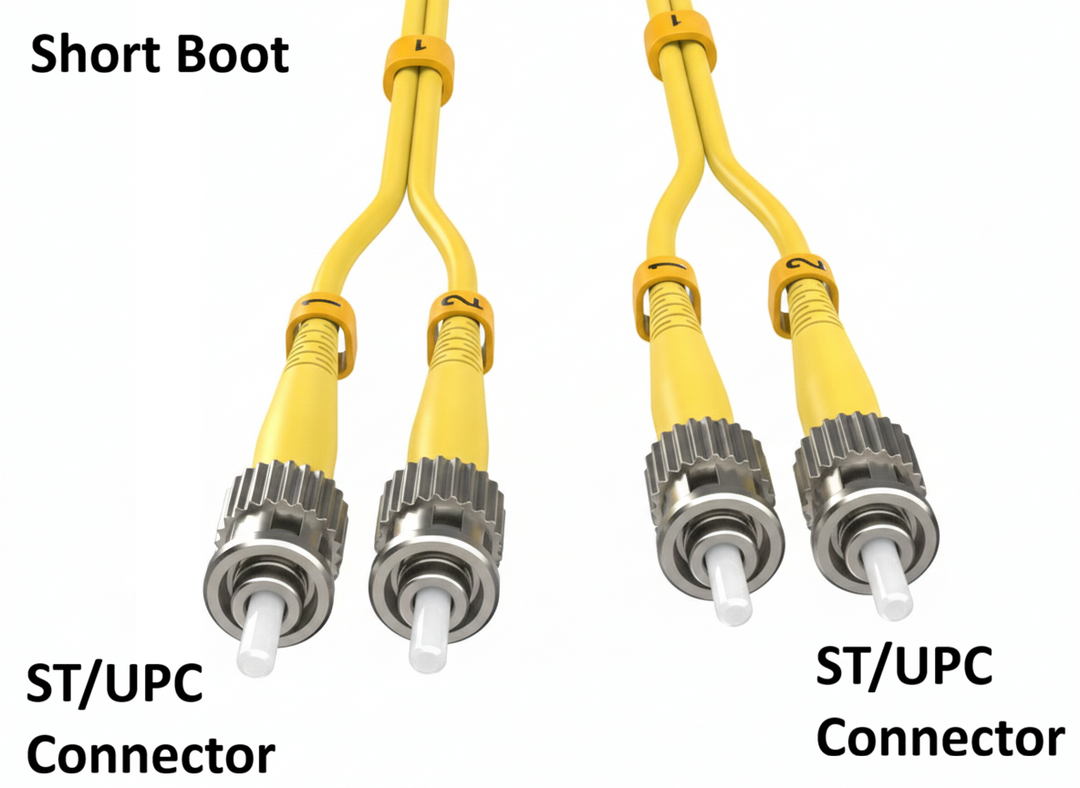 CompuCablePlusUSA.com Short Boot ST to ST Single Mode Fiber Optic Cable OS2 Duplex Corning Glass.