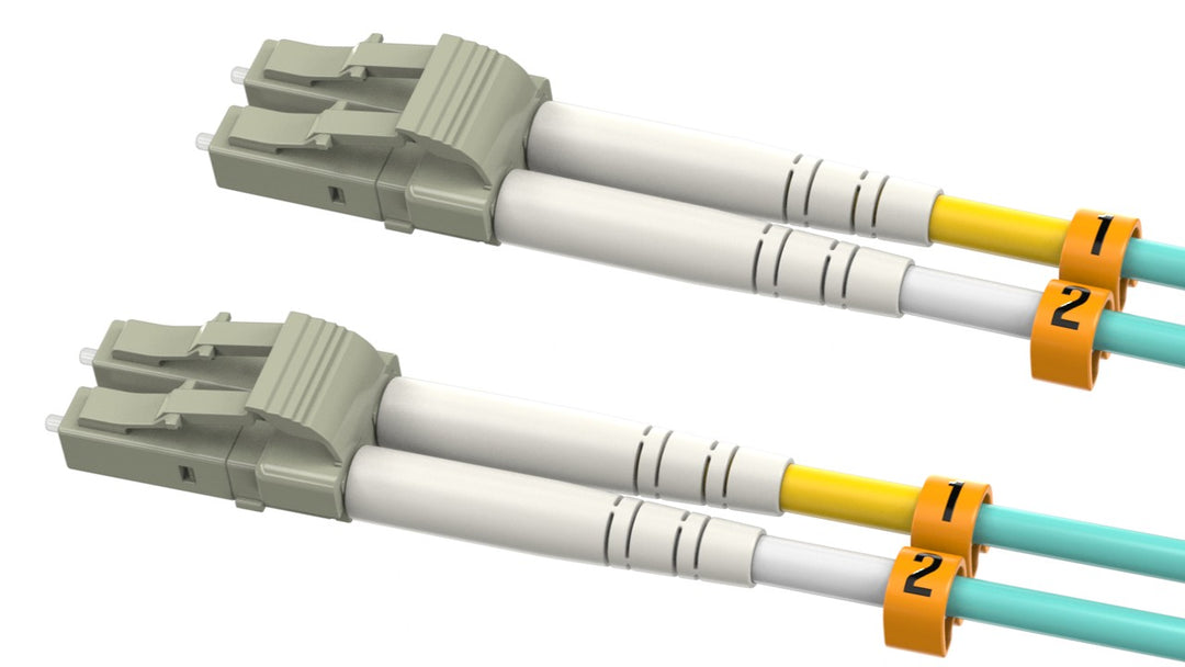 CompuCablePlusUSA LC to LC OM3 Multi-Mode Fiber Patch Cable Duplex UPC 50/125um Corning Glass, OFNR Riser, Aqua