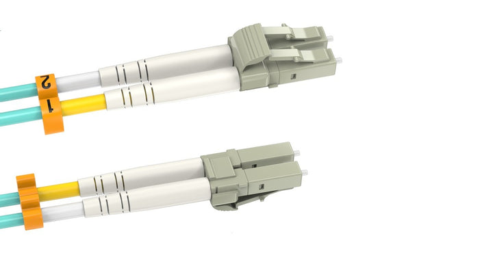 CompuCablePlusUSA LC to LC OM3 Multi-Mode Fiber Patch Cable Duplex UPC 50/125um Corning Glass, OFNR Riser, Aqua