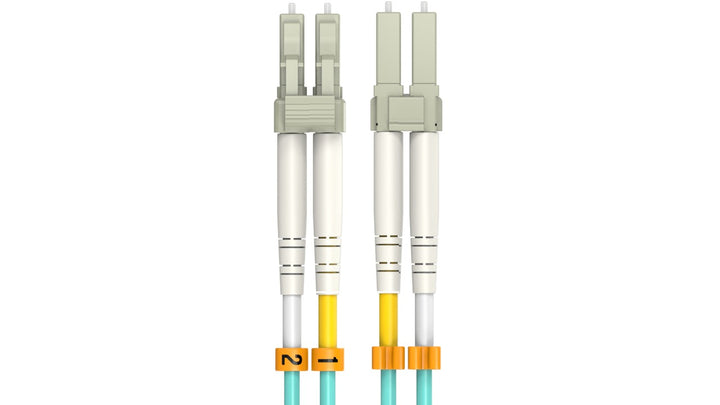 CompuCablePlusUSA LC to LC OM3 Multi-Mode Fiber Patch Cable Duplex UPC 50/125um Corning Glass, OFNR Riser, Aqua