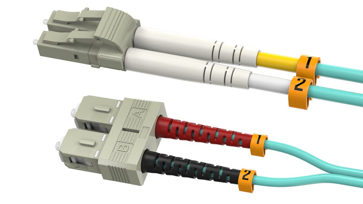 CompuCablePlusUSA LC to SC OM3 Multi-Mode Fiber Patch Cable Duplex UPC 50/125 Corning Glass, OFNR Riser, Aqua