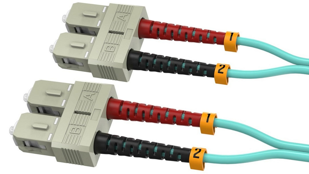 CompuCablePlusUSA SC to SC OM3 Multi-Mode Fiber Patch Cable Duplex UPC 50/125 Corning Glass, OFNR Riser, Aqua