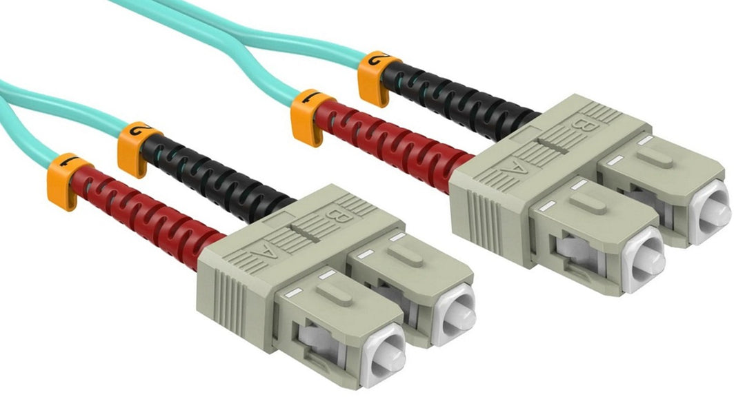 CompuCablePlusUSA SC to SC OM3 Multi-Mode Fiber Patch Cable Duplex UPC 50/125 Corning Glass, OFNR Riser, Aqua