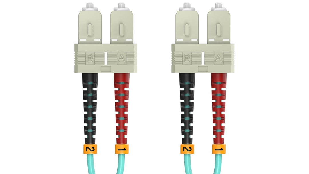 CompuCablePlusUSA SC to SC OM3 Multi-Mode Fiber Patch Cable Duplex UPC 50/125 Corning Glass, OFNR Riser, Aqua