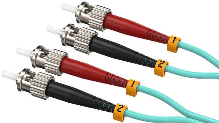 CompuCablePlusUSA ST to ST OM3 Multi-Mode Fiber Patch Cable Duplex UPC 50/125 Corning Glass, OFNR Riser, Aqua