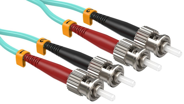 CompuCablePlusUSA ST to ST OM3 Multi-Mode Fiber Patch Cable Duplex UPC 50/125 Corning Glass, OFNR Riser, Aqua