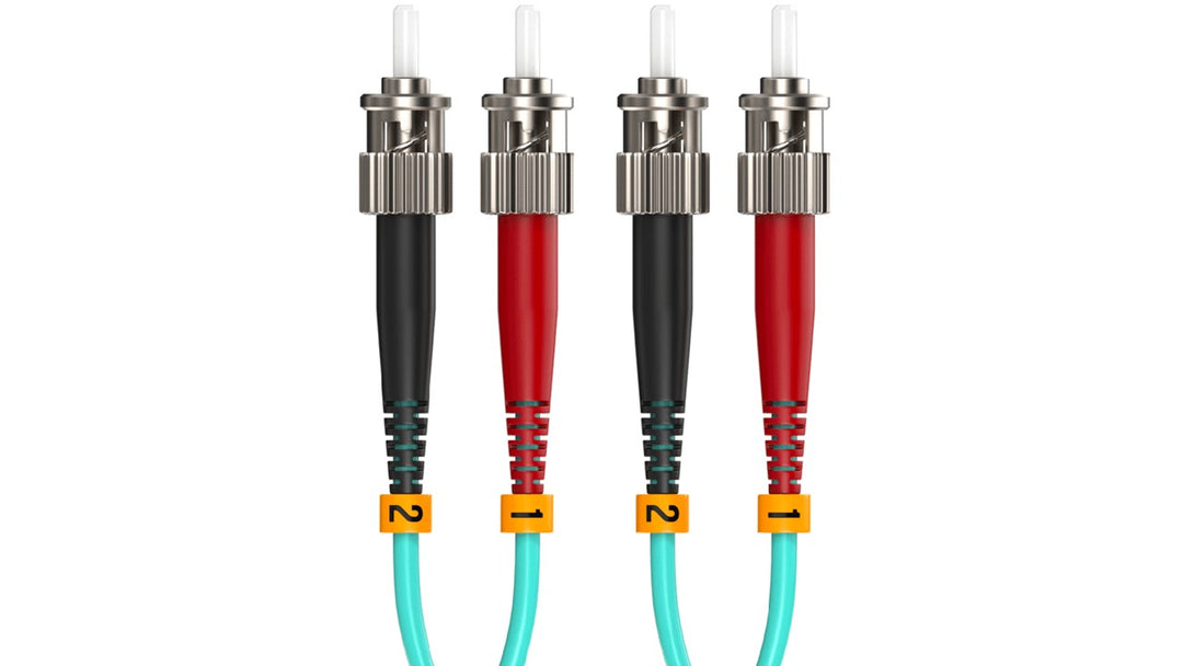 CompuCablePlusUSA ST to ST OM3 Multi-Mode Fiber Patch Cable Duplex UPC 50/125 Corning Glass, OFNR Riser, Aqua