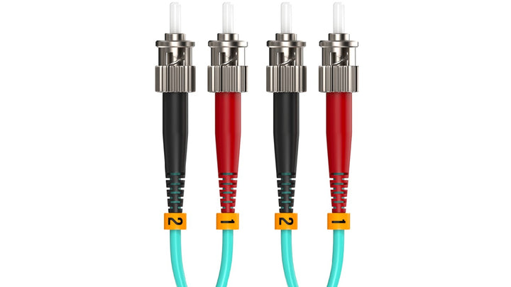 CompuCablePlusUSA ST to ST OM3 Multi-Mode Fiber Patch Cable Duplex UPC 50/125 Corning Glass, OFNR Riser, Aqua