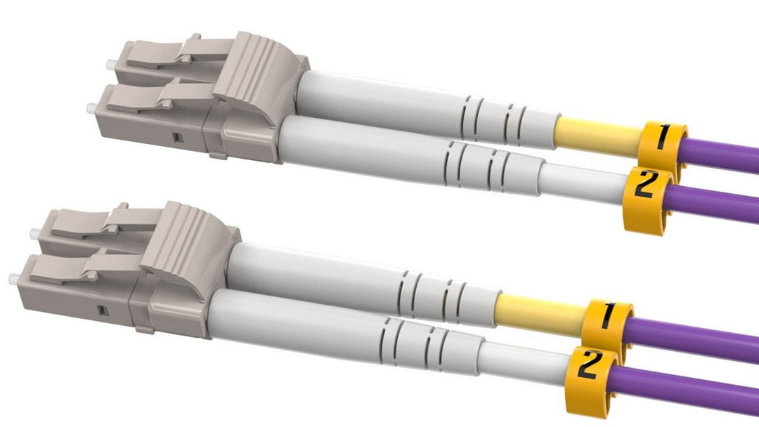 CompuCablePlusUSA LC to LC OM4 Multimode Fiber Patch Cable Duplex UPC 50/125 Corning Glass, OFNR Riser, Purple.