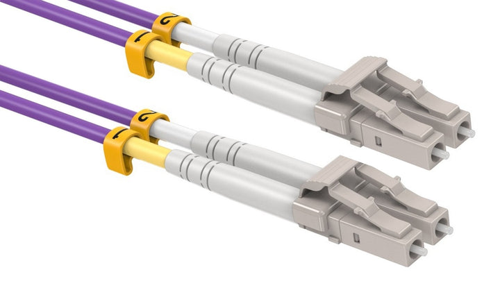CompuCablePlusUSA LC to LC OM4 Multimode Fiber Patch Cable Duplex UPC 50/125 Corning Glass, OFNR Riser, Purple.