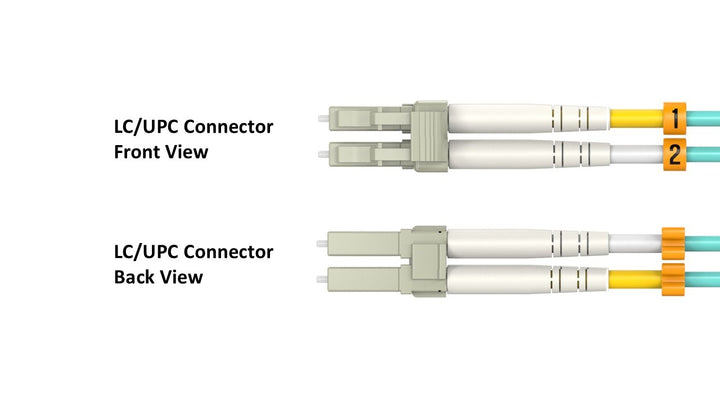 CompuCablePlusUSA LC to LC OM4 Multimode Fiber Patch Cable Duplex UPC 50/125 Corning Glass, OFNR Riser, Aqua