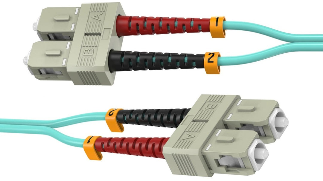 CompuCablePlusUSA SC to SC OM4 Multimode Fiber Patch Cable Duplex UPC 50/125 Corning Glass, OFNR Riser, Aqua.