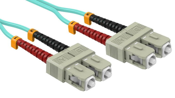 CompuCablePlusUSA SC to SC OM4 Multimode Fiber Patch Cable Duplex UPC 50/125 Corning Glass, OFNR Riser, Aqua.