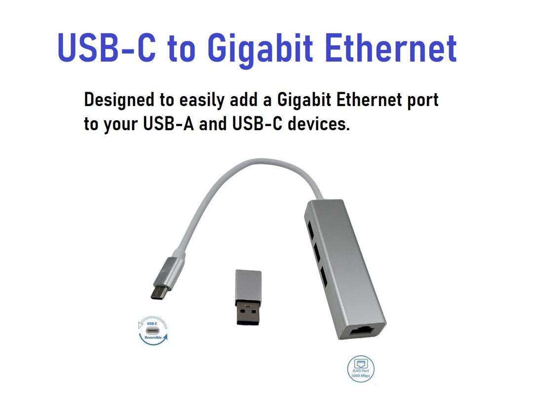 CompuCablePlusUSA.com USB-C Hub. USB-C ( PLUS USB-A Adap) to 3 x USB-A and 1 x RJ45 Ethernet LAN Network Adapter. 