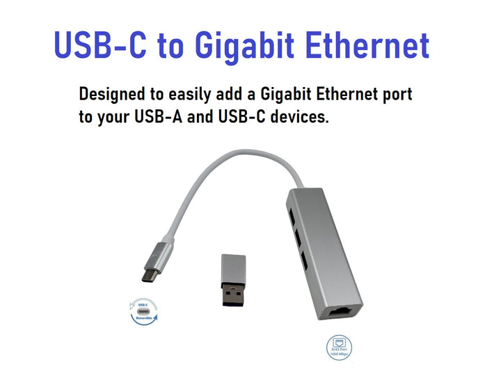 CompuCablePlusUSA.com USB-C Hub. USB-C ( PLUS USB-A Adap) to 3 x USB-A and 1 x RJ45 Ethernet LAN Network Adapter. 