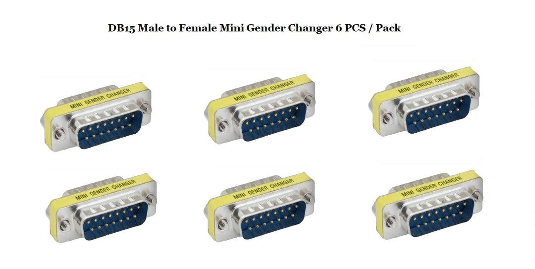 D-Sub Serial Mini Gender Changer Coupler Adapter (Mini Gender Changer, 6 PCS/Pack) (DB15, Male to Female)