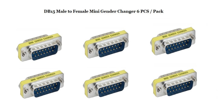 D-Sub Serial Mini Gender Changer Coupler Adapter (Mini Gender Changer, 6 PCS/Pack) (DB15, Male to Female)