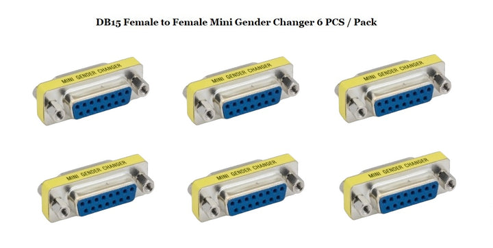 D-Sub Serial Mini Gender Changer Coupler Adapter (Mini Gender Changer, 6 PCS/Pack) (DB15, Female to Female)