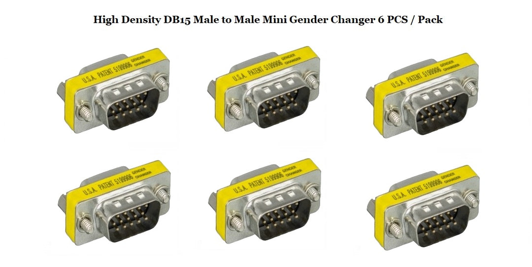 D-Sub Serial Mini Gender Changer Coupler Adapter (Mini Gender Changer, 6 PCS/Pack) (High Density DB15, Male to Male)