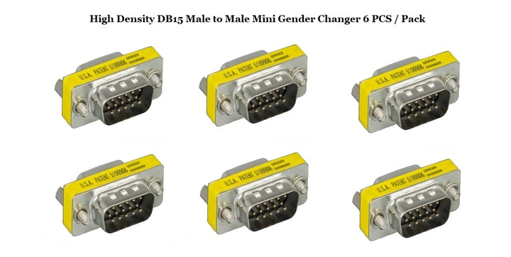 D-Sub Serial Mini Gender Changer Coupler Adapter (Mini Gender Changer, 6 PCS/Pack) (High Density DB15, Male to Male)