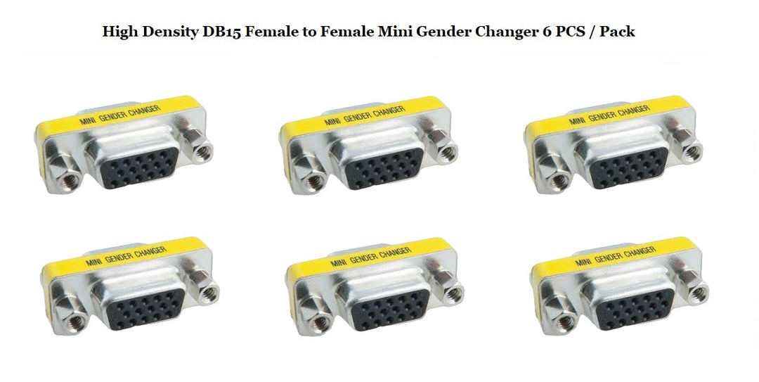 D-Sub Serial Mini Gender Changer Coupler Adapter (Mini Gender Changer, 6 PCS/Pack) (High Density DB15, Female to Female)