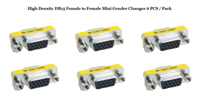 D-Sub Serial Mini Gender Changer Coupler Adapter (Mini Gender Changer, 6 PCS/Pack) (High Density DB15, Female to Female)