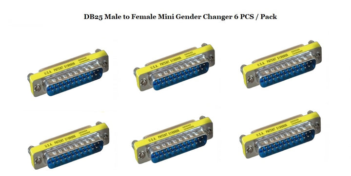 D-Sub Serial Mini Gender Changer Coupler Adapter (Mini Gender Changer, 6 PCS/Pack) (DB25, Male to Female)