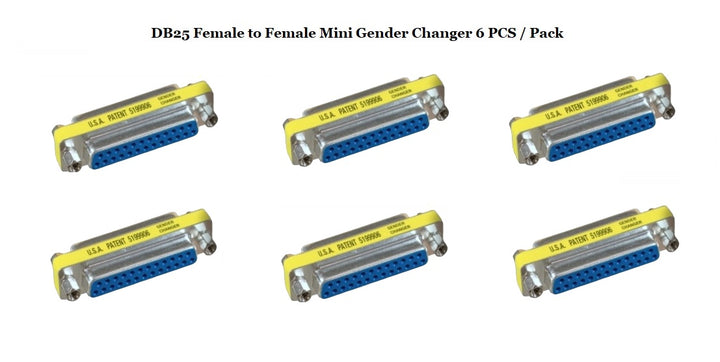 D-Sub Serial Mini Gender Changer Coupler Adapter (Mini Gender Changer, 6 PCS/Pack) (DB25, Female to Female)