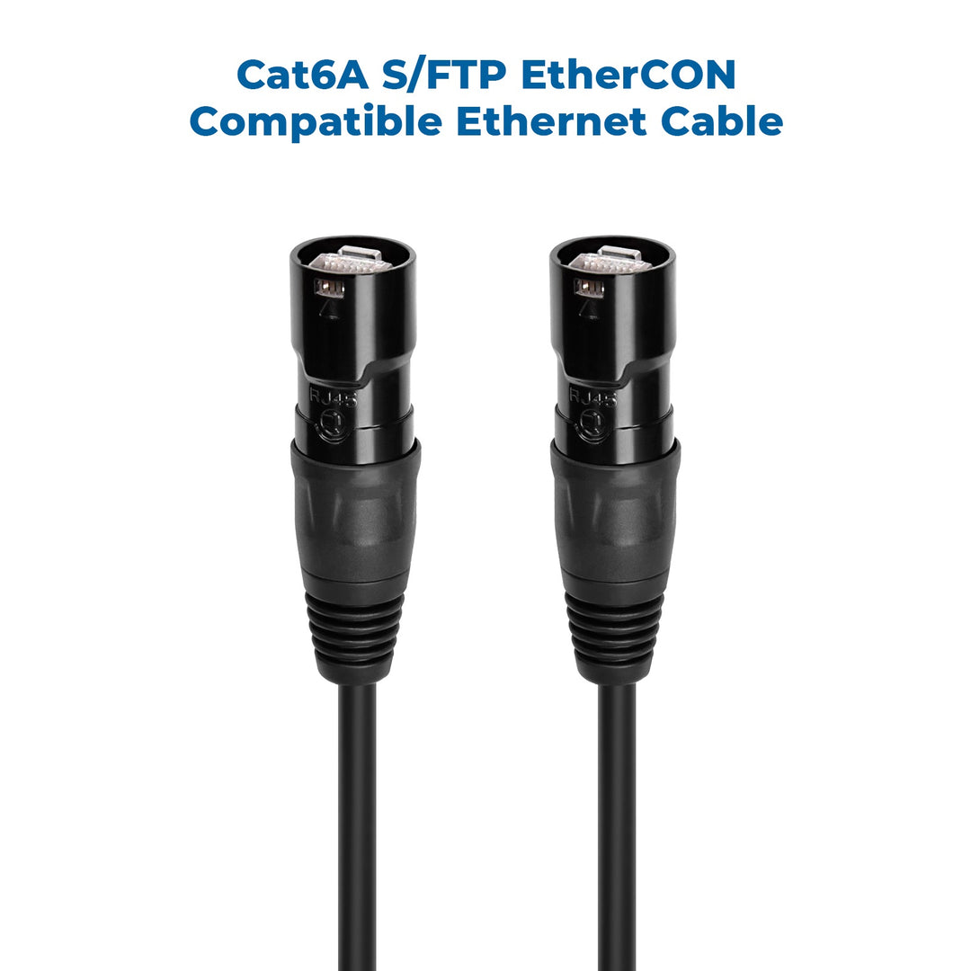 CompuCablePlusUSA Cat6A RJ45 Male to RJ45 Male 10Gbps with REAN Connectors Compatible with Neutrik etherCON Systems Black