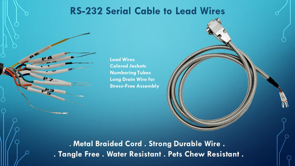 CompuCablePlusUSA.com Metal Armored RS-232 Serial Cable to Lead Wires.