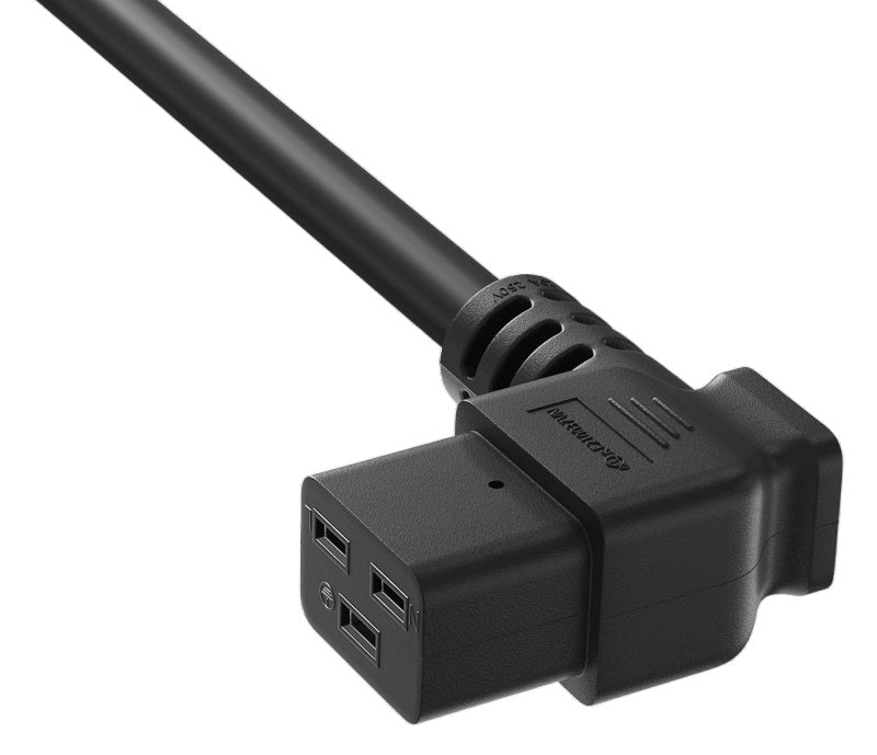 CompuCablePlusUSA.com IEC 60320  C19 Right-Angled Heavy Duty Extension Jumper Power Cord, 12AWG, Black Color.