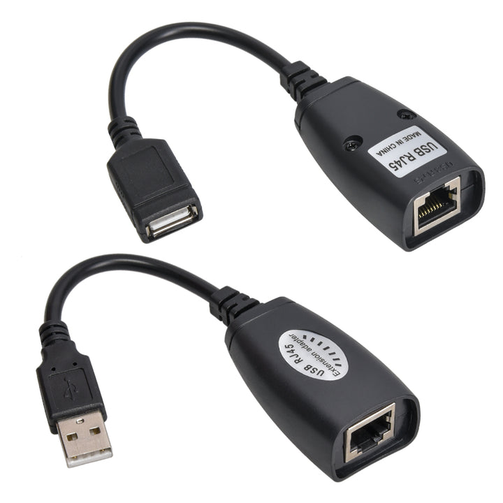 CompuCablePlusUSA USB 2.0 to RJ45 Extender 150Ft, USB Type-A Male to Female Over Single Cat5 Cat5e Cat6 LAN Ethernet Cable Extension Adapter Kit